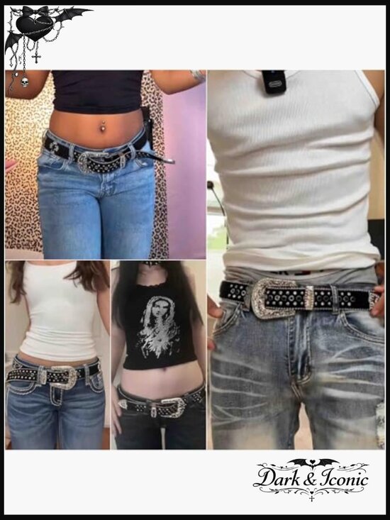 Rhinestone Studded Western Cowgirl Goth Belt, Punk Rock Leather Belt for Women main image 7
